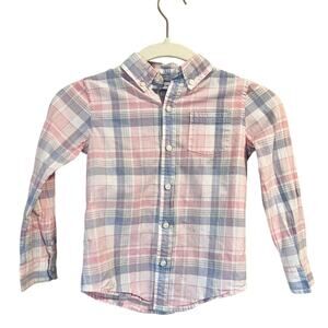 Janie and Jack Blue and Pink Plaid Button-down Shirt 4T 100% Cotton Preppy